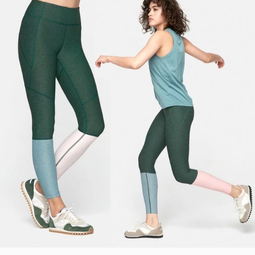 Outdoor Voices Colorblock 7/8 Dipped Warmup Legging Hunter Green Blue Pink S